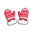 Pair of knitted winter mittens isolated on white background. Royalty Free Stock Photo